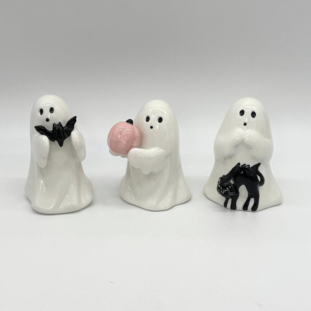 Set of 3 Target Hyde & Eek Ceramic Ghost w/ Pink Pumpkin Bat & Cat Halloween NEW